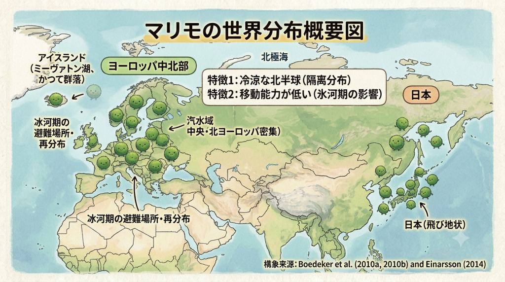 マリモの世界分布概要図
